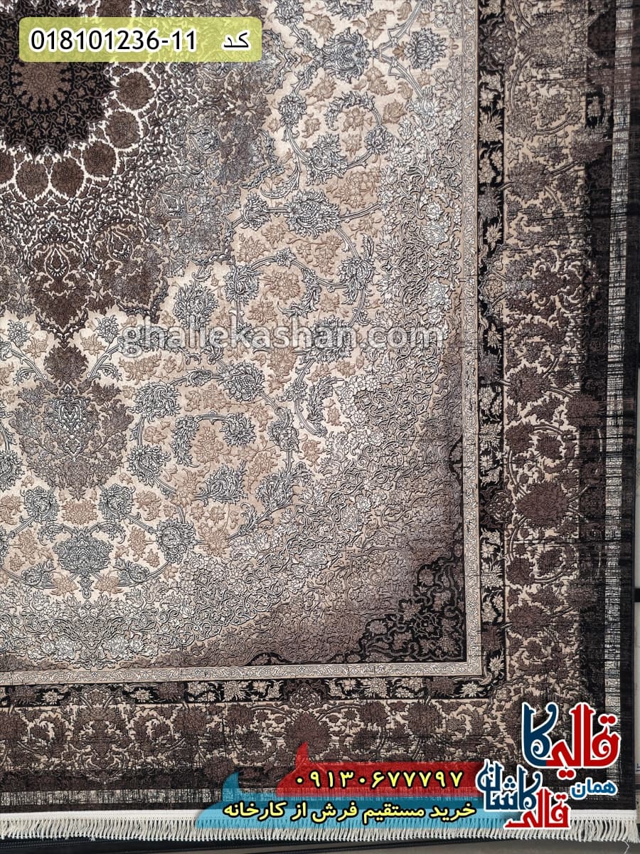 فرش وینتیج 1200 شانه طرح نایین زمینه قهوه ای کاشان — تصویر ۳