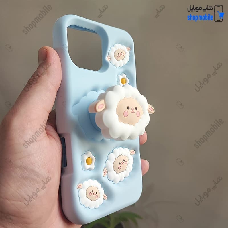 قاب گوشی آیفون 16 پرو مکس (کاور سیلیکونی پاک کنی مدل عروسکی کیوت استندشو طرح ببعی) — تصویر ۲