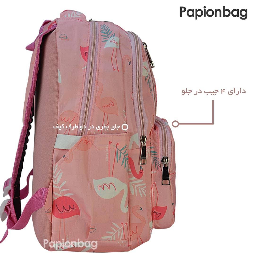 کیف مدرسه دخترانه صورتی طرح فلامینگو کد147 — تصویر ۸