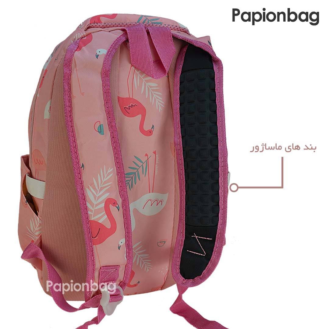 کیف مدرسه دخترانه صورتی طرح فلامینگو کد147 — تصویر ۵