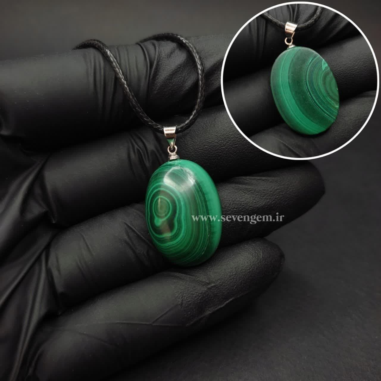 گردنبند مالاگیت تراش بیضی (کد37) — تصویر ۳