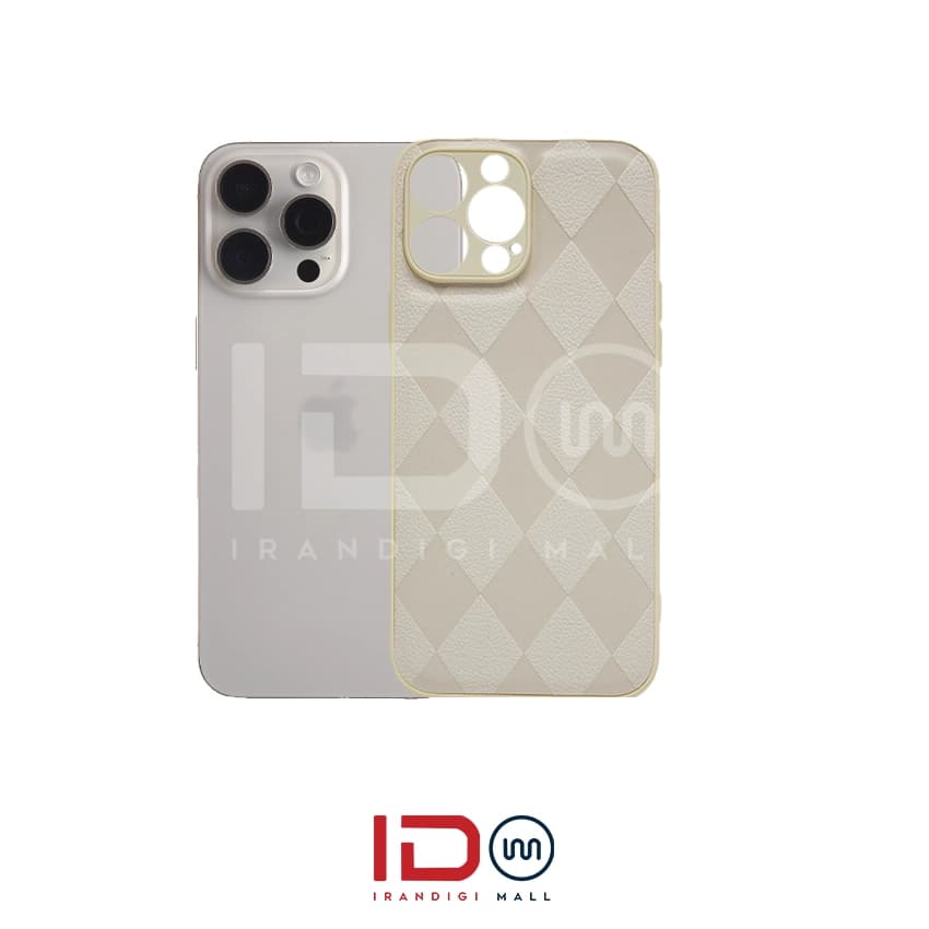 قاب مینیمال گوشی موبایل آیفون مدل iPhone 15 Pro Max طرح لوزی رنگ کرم