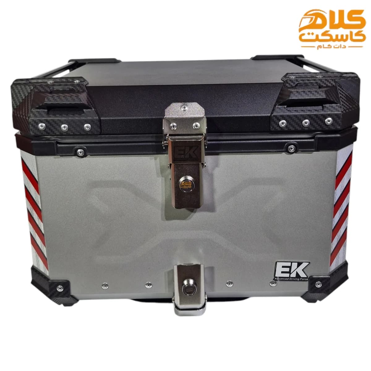 باکس موتور سیکلت 55 لیتری EK فلزی رنگ نقره ای — تصویر ۶