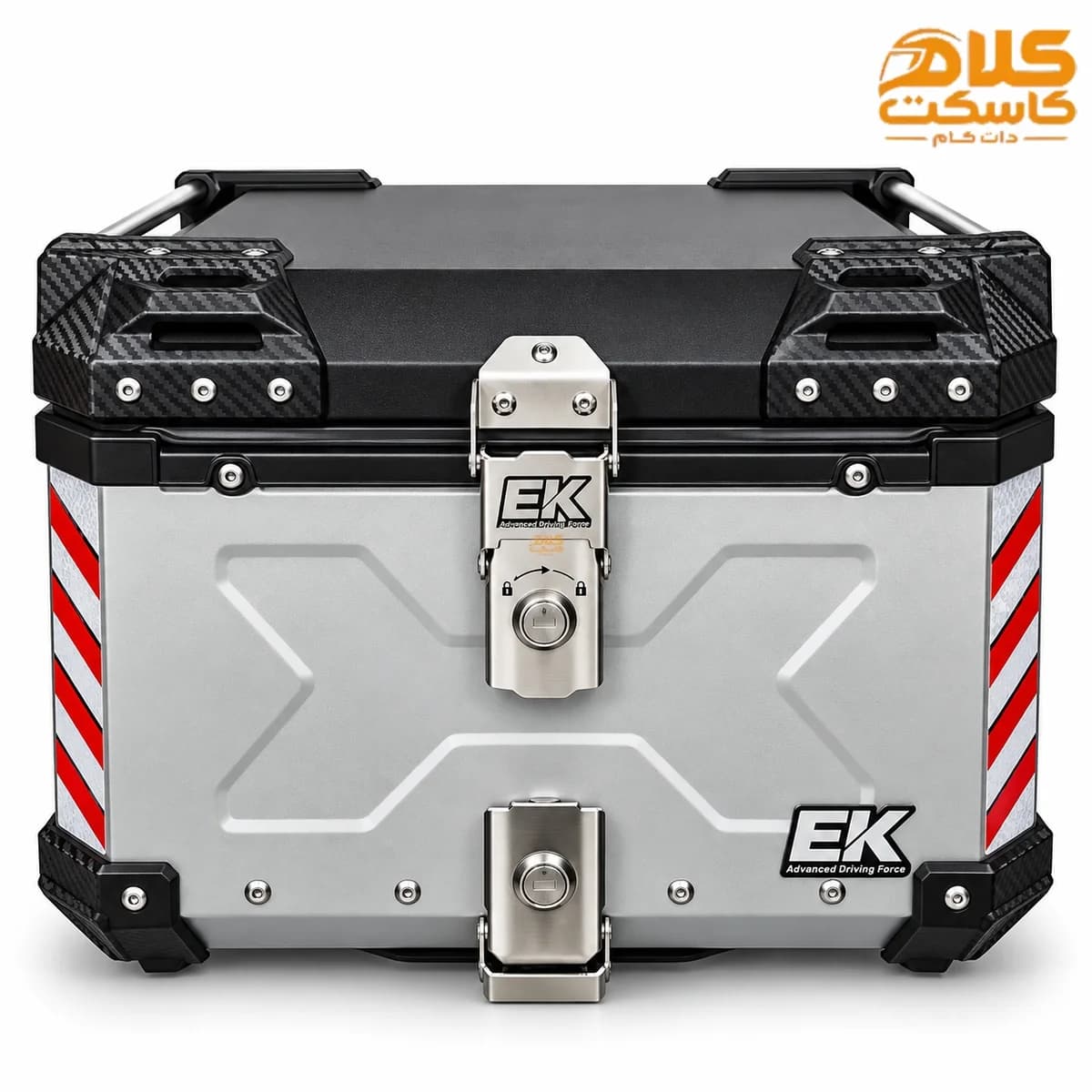 باکس موتور سیکلت 55 لیتری EK فلزی رنگ نقره ای