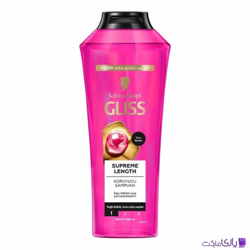 شامپو گلیس مدل SUPREME LENGTH حجم 400 میل مناسب موهای بلند و ساقه مو