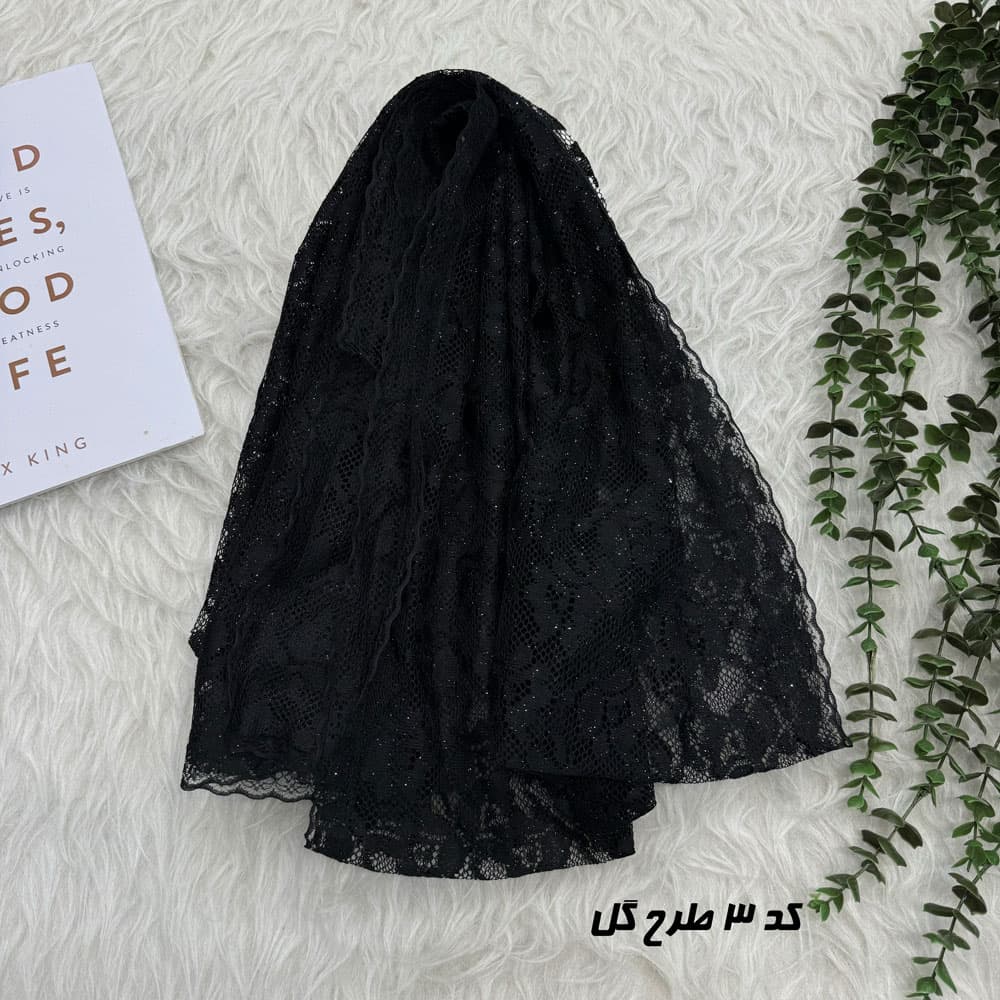 شال توری مشکی شاین دوردانتل طرحدار کد 2320 — تصویر ۸
