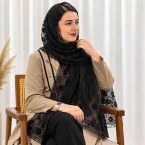 شال توری مشکی دوردانتل مدل بابونه کد 2318 — تصویر ۳