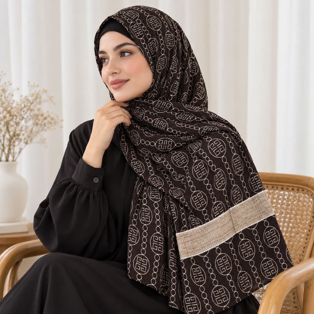 شال برشکا لمه طرح‌بندی قهوه‌ای کد 2326 — تصویر ۸