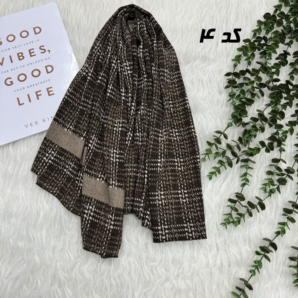 شال برشکا لمه طرح‌بندی قهوه‌ای کد 2326 — تصویر ۲