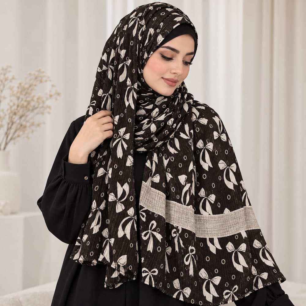 شال برشکا لمه طرح‌بندی قهوه‌ای کد 2326 — تصویر ۶