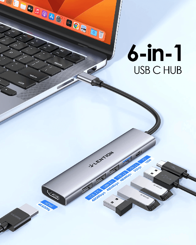 هاب 6 پورت USB-C لنشن LENTION CB-CH17 — تصویر ۲