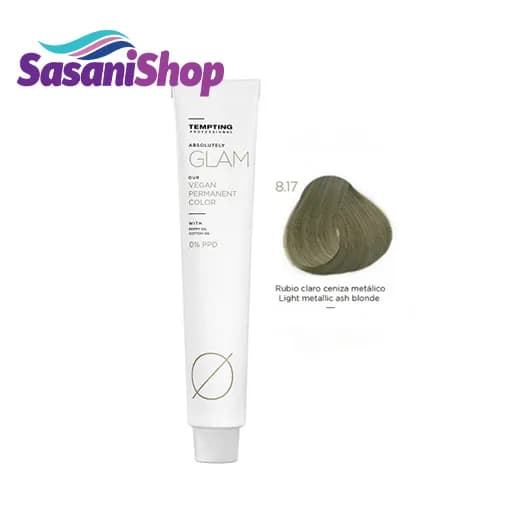 رنگ موی گیاهی Tempting Glam سری متالیک شماره 8.17؛ بلوند دودی متالیک روشن 100 میلی‌لیتر