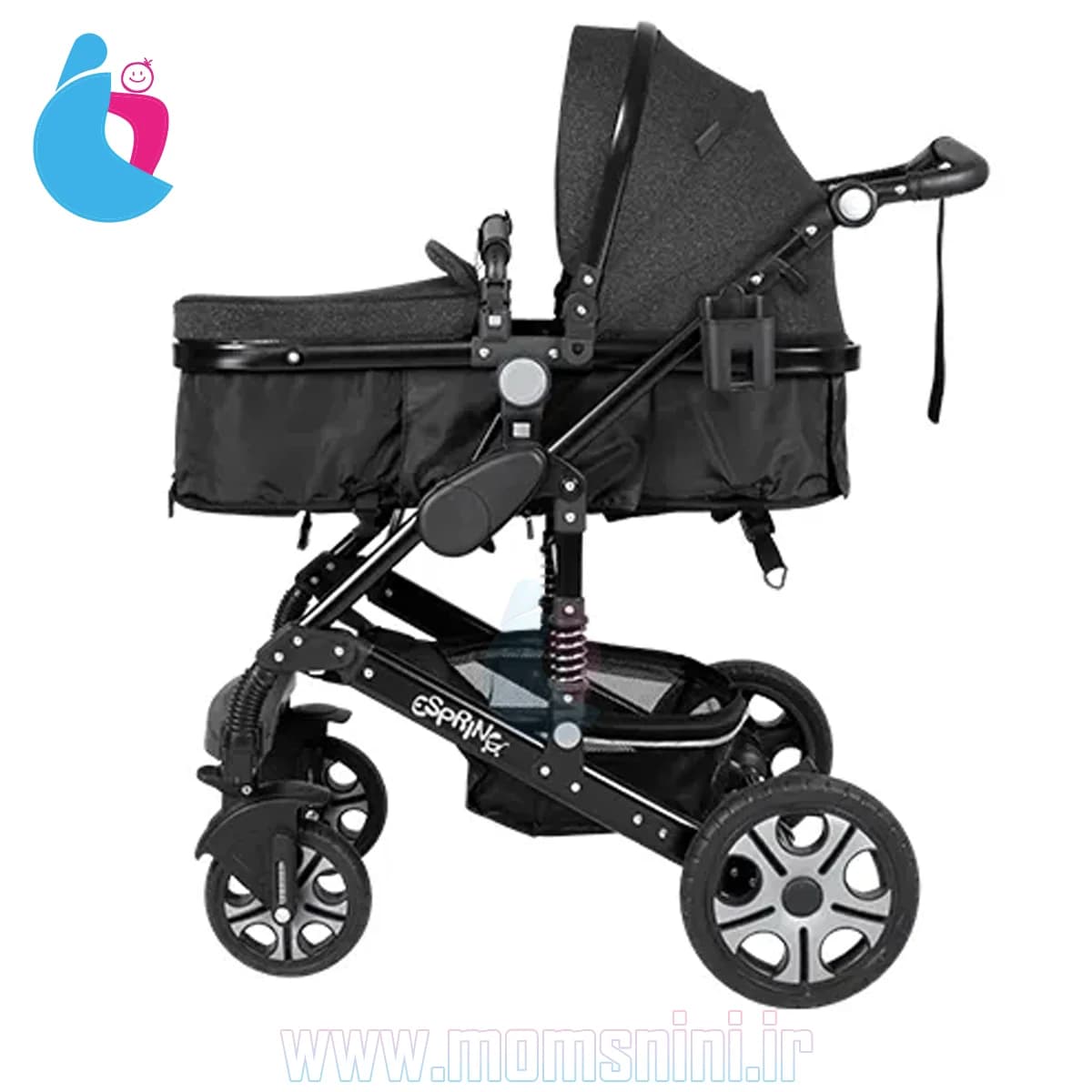 ست سهتکه کالسکه اسپرینگ مدل اسپیدا مشکی | کریر و کیف لوازم نوزاد — تصویر ۷