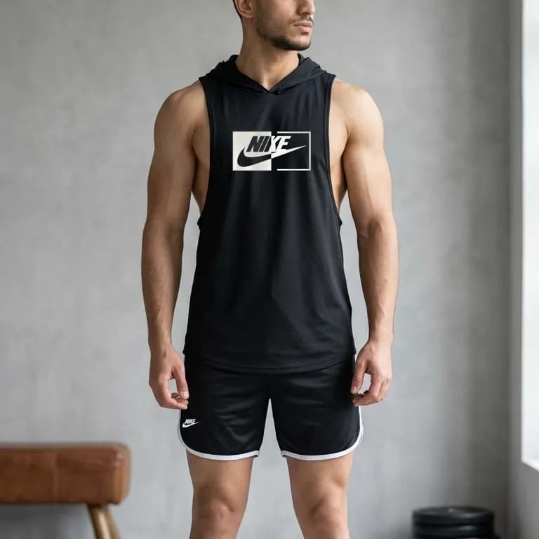 ست هودی(رکابی کلاه دار) و شلوارک ورزشی | بدنسازی NIKE-KAD