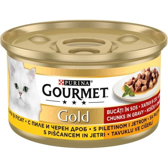 کنسرو گربه گورمت مدل خورشتی با طعم مرغ جگر