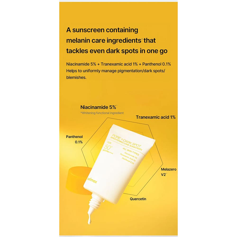 ضد آفتاب ضد لک و کنترل منافذ سلیمکس Celimax Pore + Dark Spot Brightening Care Sunscreen حجم50میلی لیتر مناسب انواع پوست — تصویر ۳