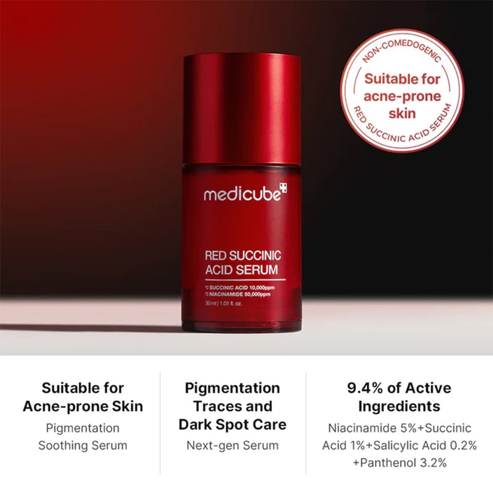 سرم ضد جوش سوکسینیک اسید مدیکیوب Medicube Red Succinic Acid Serum مناسب پوست چرب، مختلط و مستعد آکنه حجم40 میلی لیتر — تصویر ۲