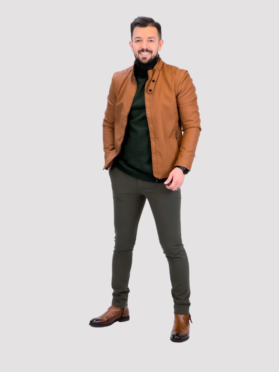 کت چرم 2236 عسلی — تصویر ۳