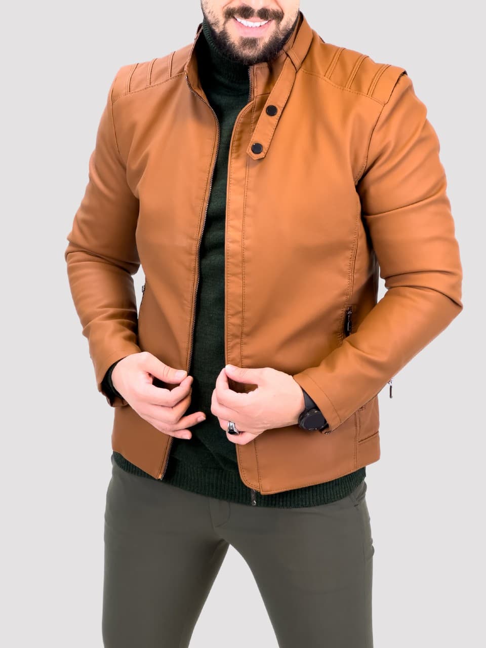 کت چرم 2236 عسلی — تصویر ۴