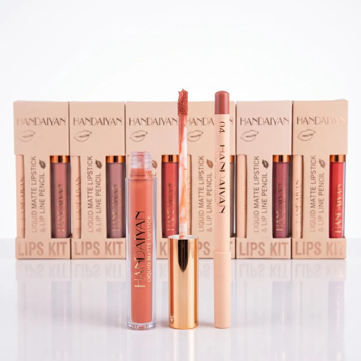 ست رژ لب مایع مات و مداد لب هندیان Handaiyan Lips Kit