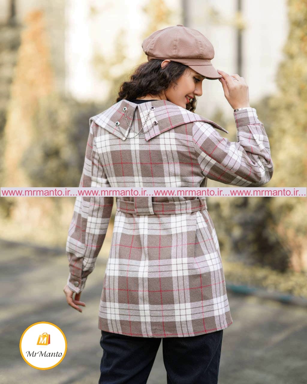 پالتو پاییزه چهارخونه پشت زنجیری — تصویر ۵