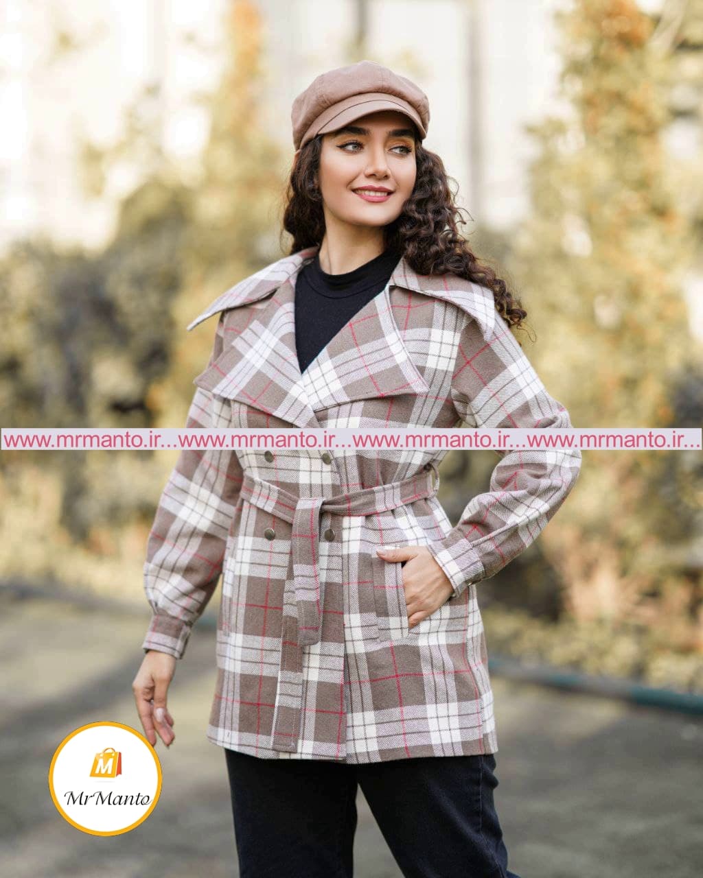 پالتو پاییزه چهارخونه پشت زنجیری — تصویر ۲
