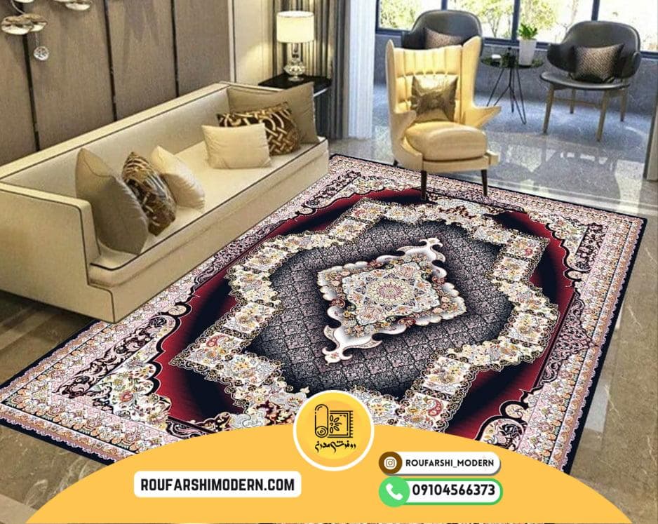 فرشینه / کاور فرش و روفرشی کشدار بسیار زیبا زمینه سرمه ای کد 0837 — تصویر ۳