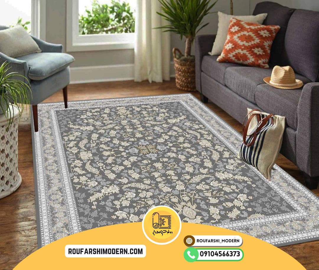 فرشینه / کاور فرش و روفرشی کشدار زمینه طوسی طرح فوق العاده زیبا کد 1337 (ویدیو) — تصویر ۴