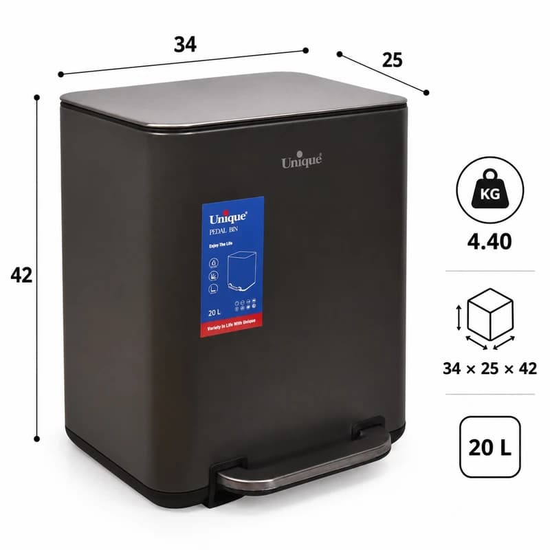 سطل زباله چهارگوش 20 لیتر نوک مدادی UN-4305 — تصویر ۳