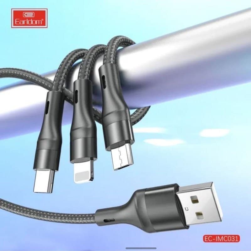 کابل سه سر فست شارژ 3 آمپر ارلدام EC-IMC031 طول 1.2 متر — تصویر ۸