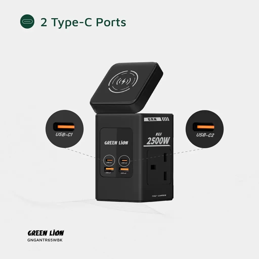 مولتی شارژر وایرلس رو میزی گرین لاین 65 وات مدل Green Lion GaN 65W Multi Port Travel Adapter — تصویر ۶