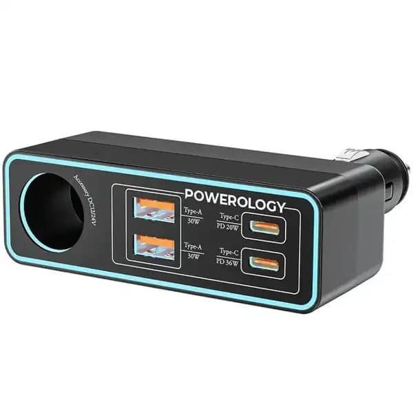 شارژر فندکی 120 وات فست شارژ ماشین مدل پاورولوژی Powerology PWDA58BK — تصویر ۲