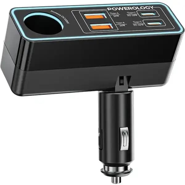 شارژر فندکی 120 وات فست شارژ ماشین مدل پاورولوژی Powerology PWDA58BK