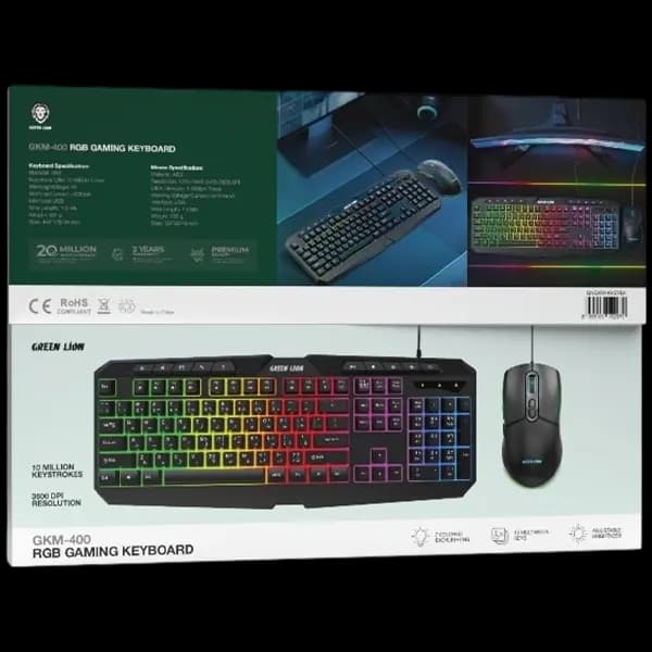 کیبورد و موس گیمینگ گرین لاین مدل Green Lion GKM-400 RGB Gaming Keyboard + Mouse — تصویر ۳