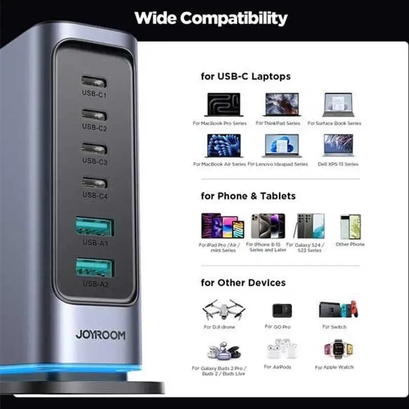 هاب شارژ ۶ پورت ۶۵ وات جویروم مدل joyroom JR-TCM02 — تصویر ۷