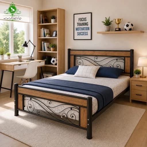 تخت خواب یک و نیم نفره چوب و فلز مدل ملودی عرض 120 بدون تشک مبلمان فرنا مدل 1143269