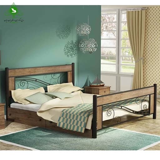 تخت خواب دو نفره چوب و فلز مدل ملودی مبلمان فرنا مدل 1143238