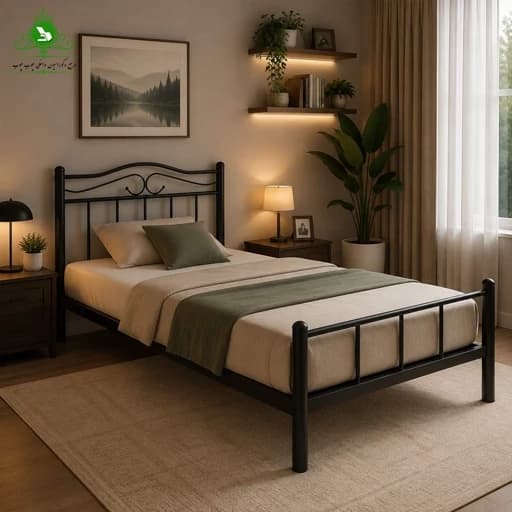 تخت خواب یک نفره چوب و فلز مدل عروس بدون تشک مبلمان فرنا مدل 1143159