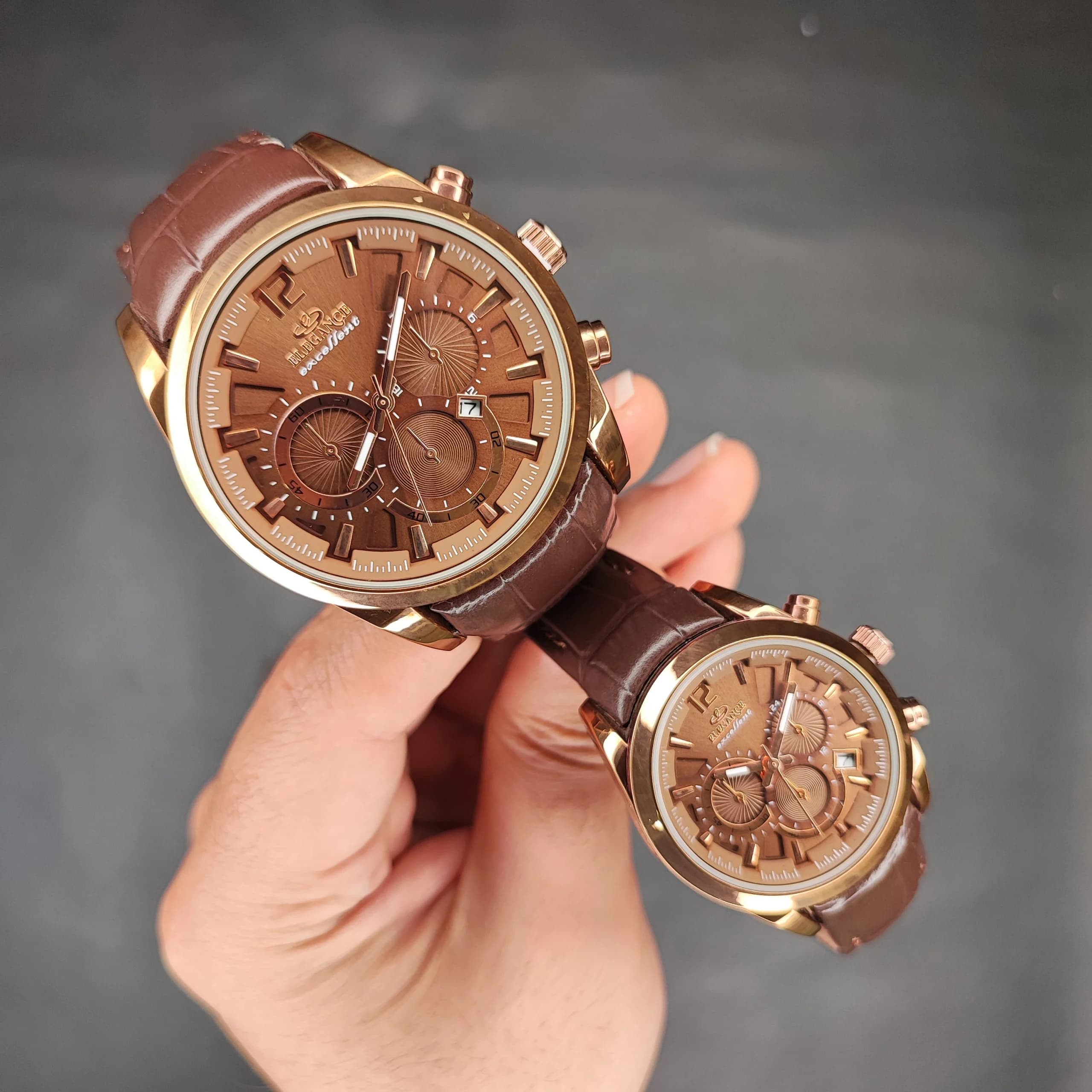 ست ساعت مچی عقربه ای الگانس قهوه ای رزگلد مدل MA-2067G — تصویر ۴