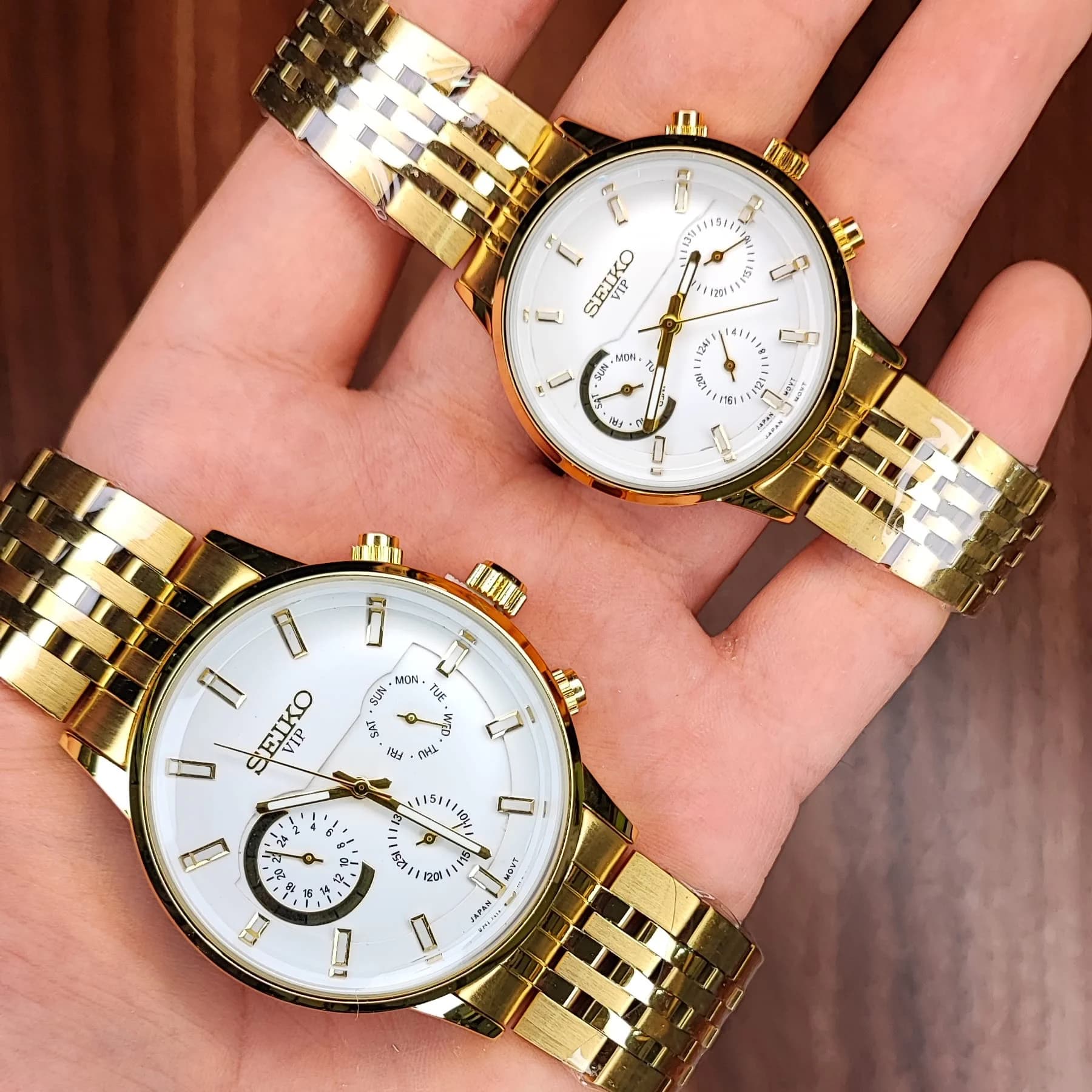 ست ساعت مچی عقربه ای سیکو سفید طلایی — تصویر ۳