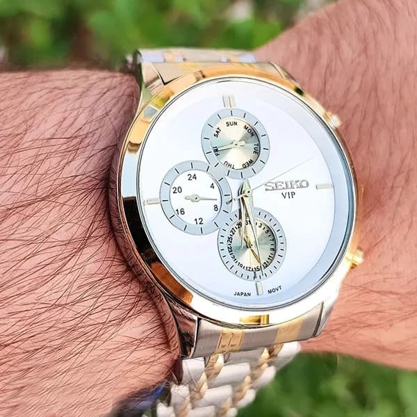 ساعت مچی عقربه ای مردانه سیکو سفید طلایی مدل 9113HS-M — تصویر ۹