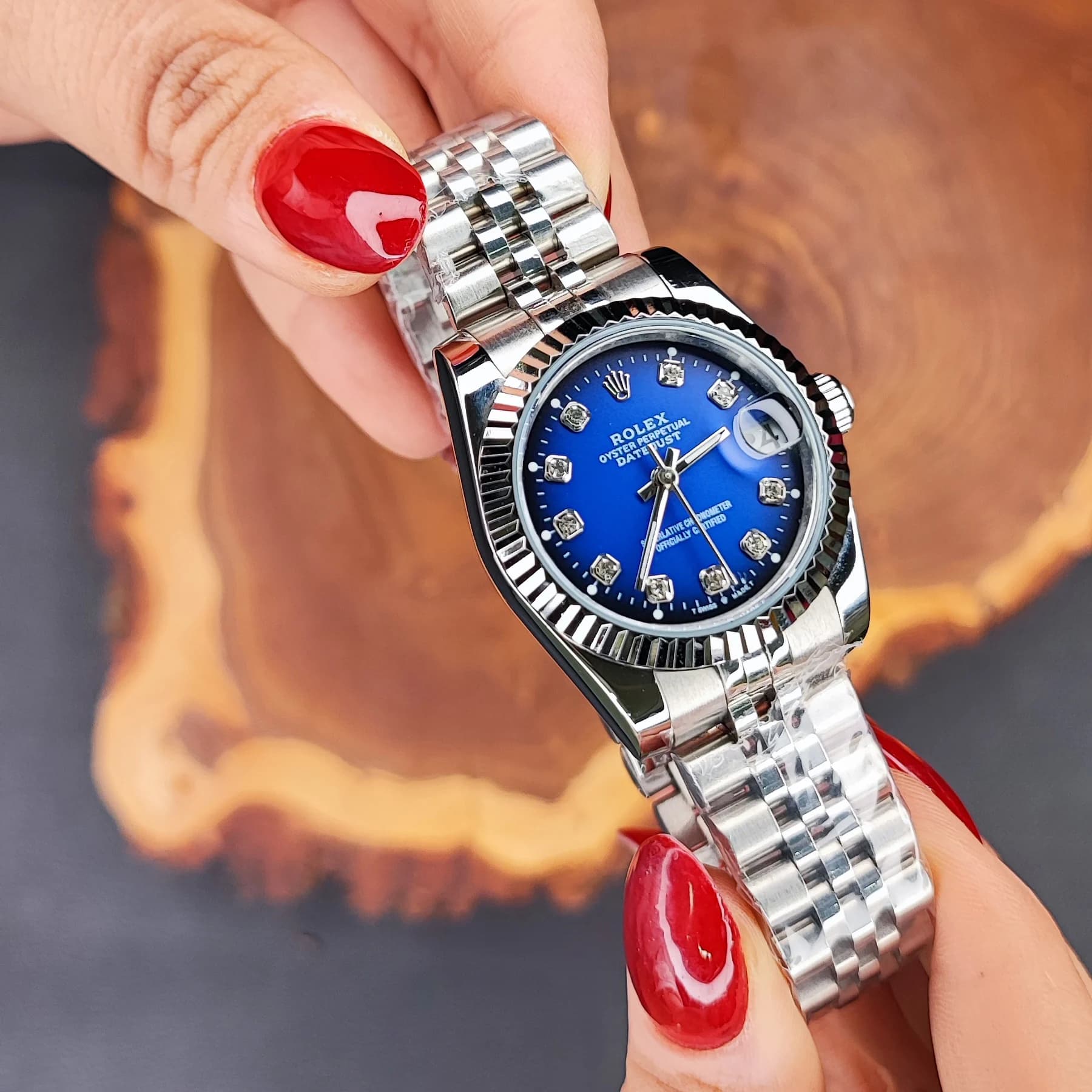 ساعت مچی عقربه ای زنانه رولکس سرمه ای نقره ای