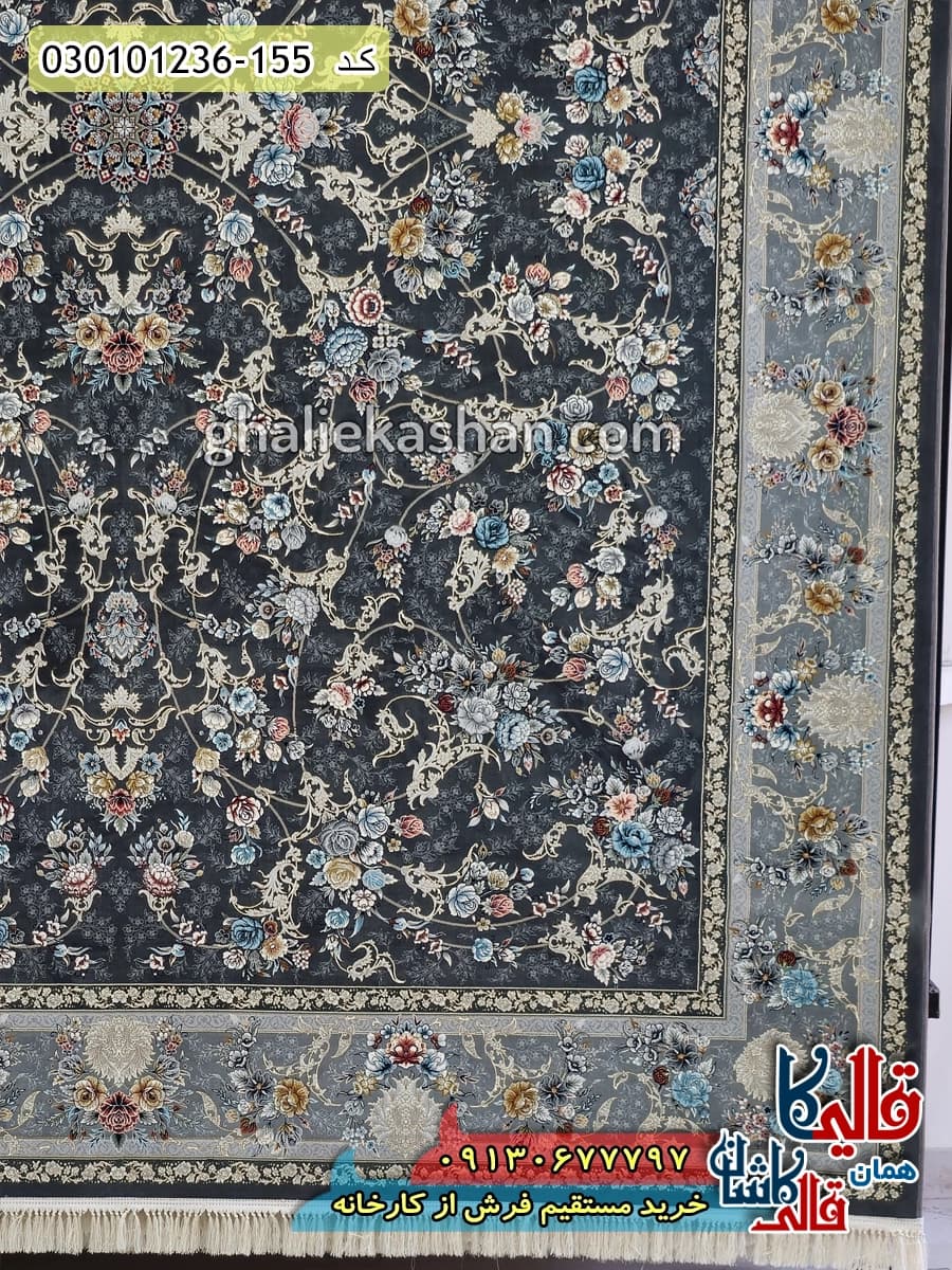 فرش 1200 شانه طرح افشان مهدیسا زمینه طوسی دودی کاشان — تصویر ۳