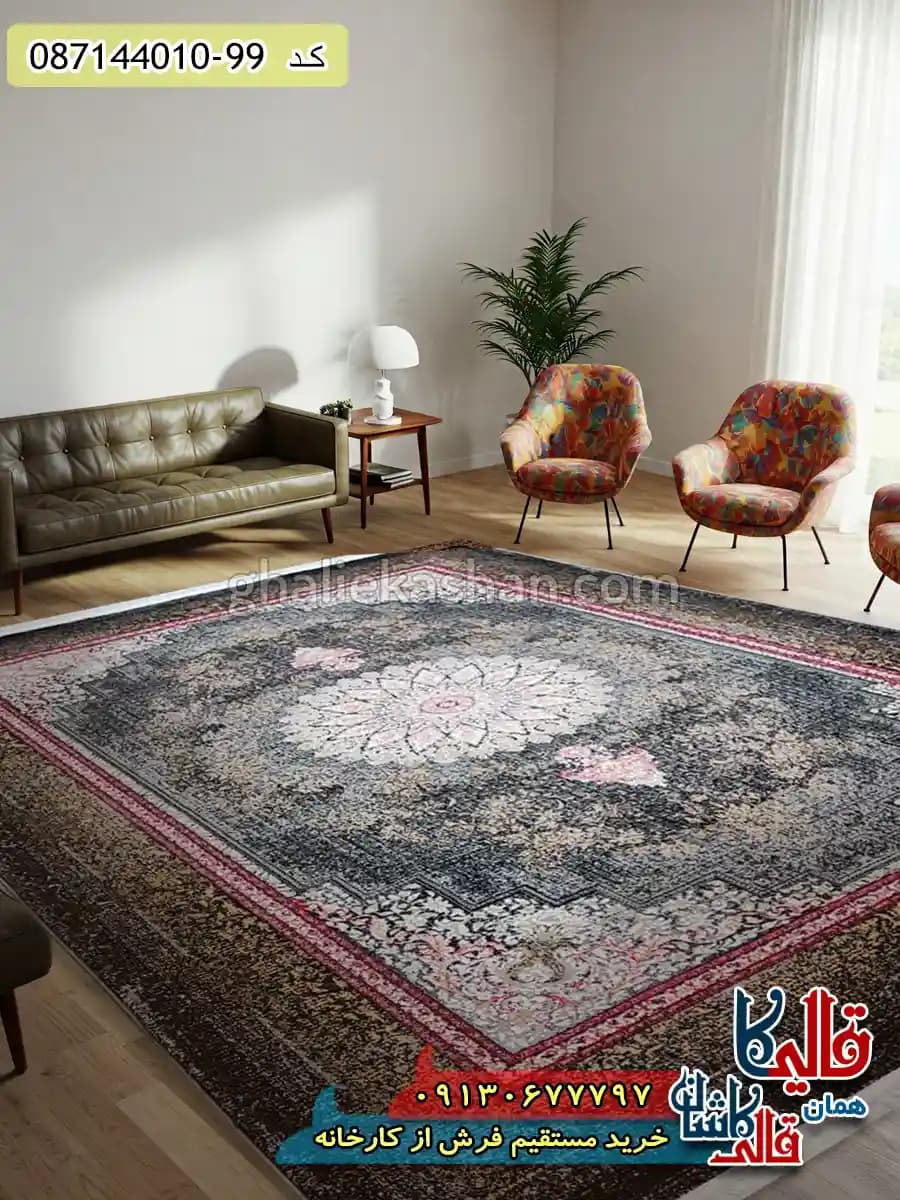 فرش ارزان وینتیج طرح 700 شانه طرح میران رنگ مشکی کاشان