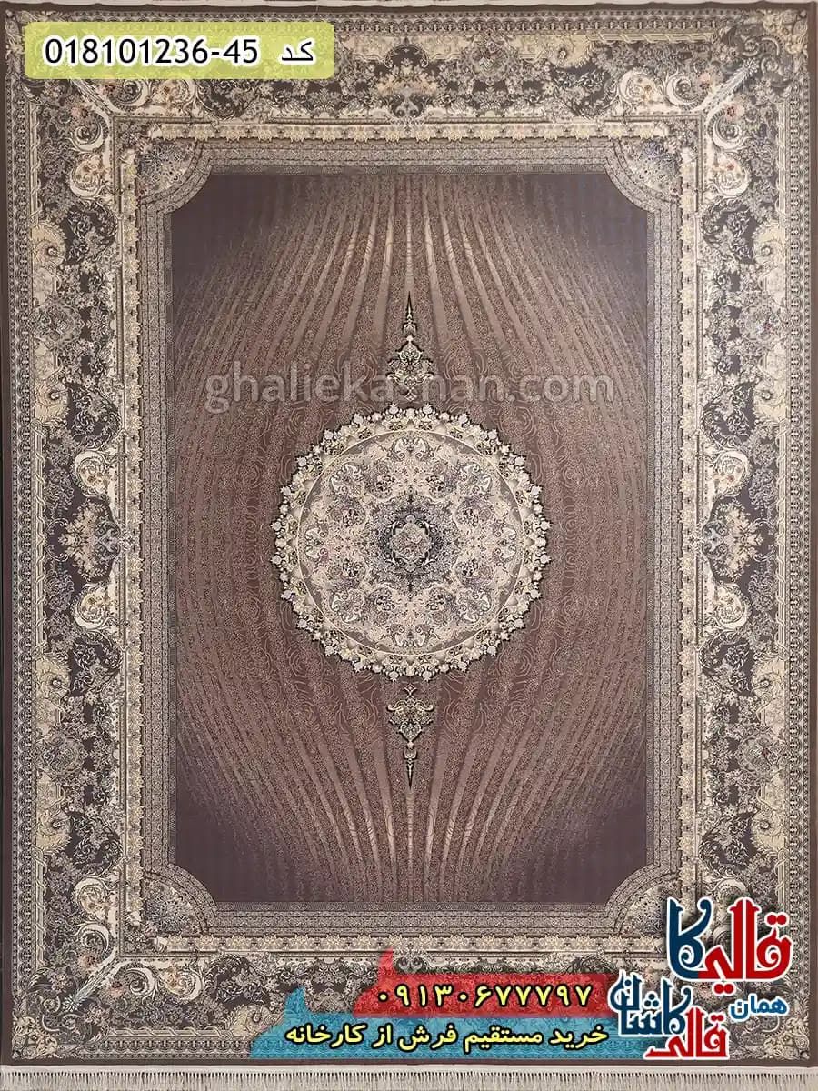 فرش 1200 شانه طرح خلیفه زمینه گردویی کاشان — تصویر ۲