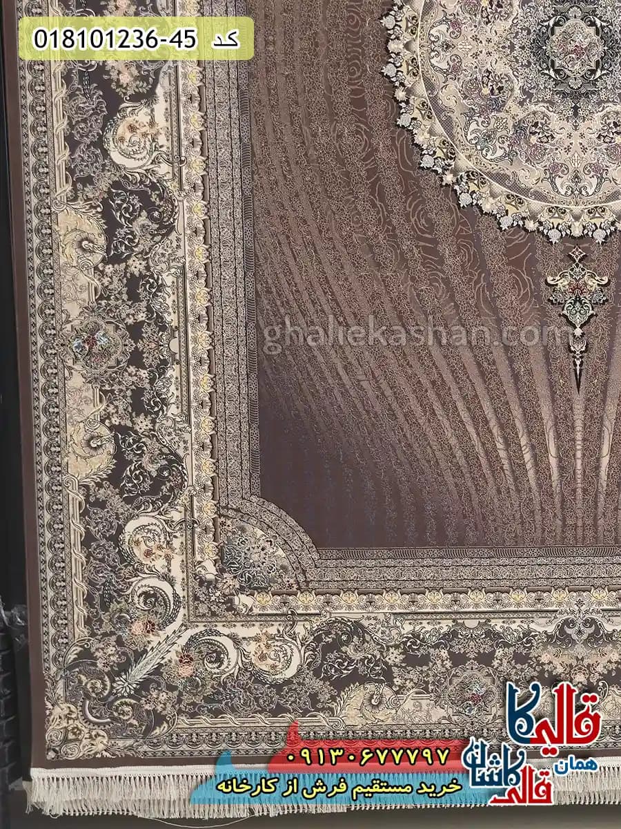 فرش 1200 شانه طرح خلیفه زمینه گردویی کاشان — تصویر ۳