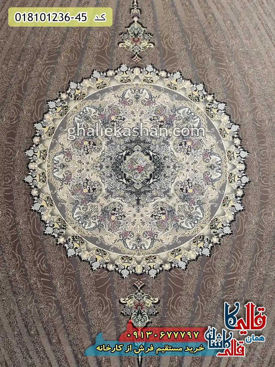 فرش 1200 شانه طرح خلیفه زمینه گردویی کاشان — تصویر ۴
