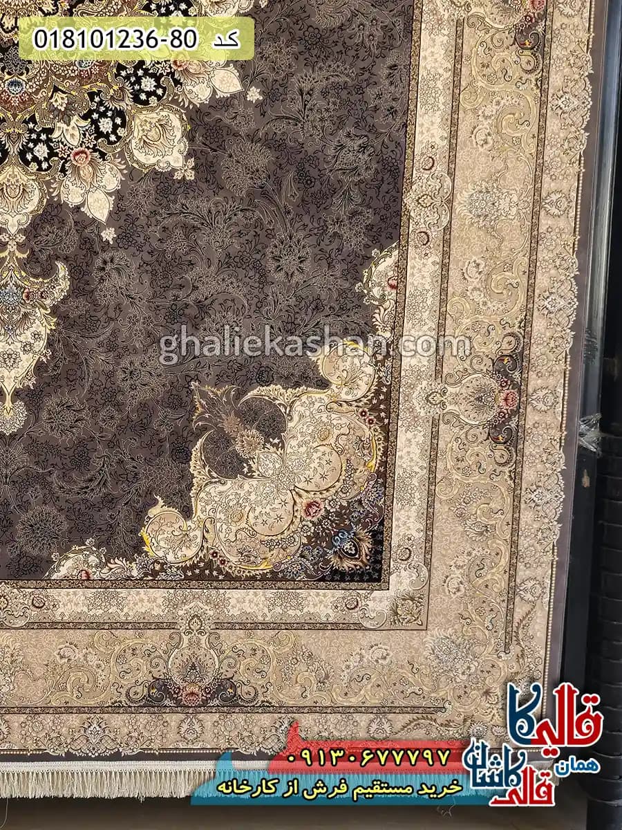 فرش 1200 شانه طرح تبریزان زمینه طوسی متالیک کاشان — تصویر ۳
