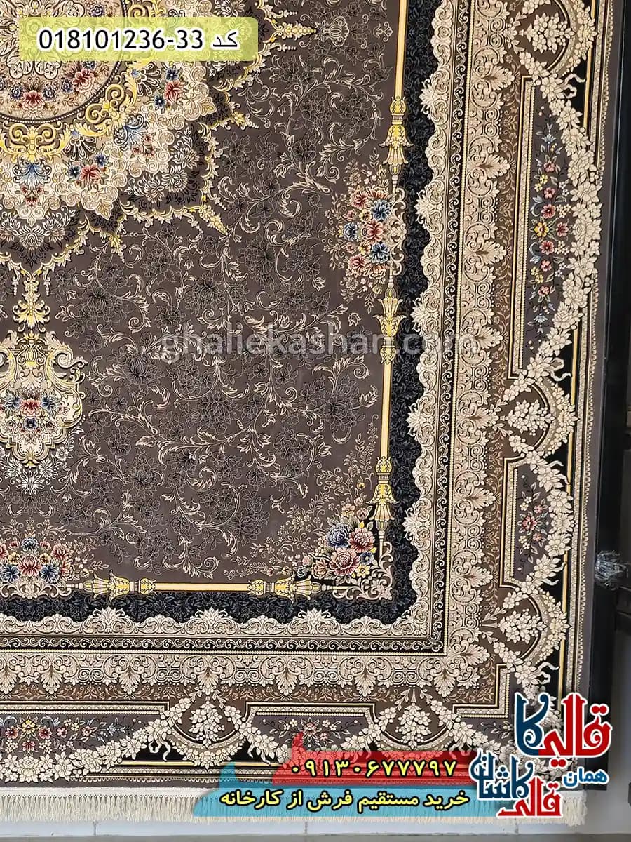 فرش 1200 شانه طرح آرشیدا زمینه طوسی متالیک کاشان — تصویر ۳