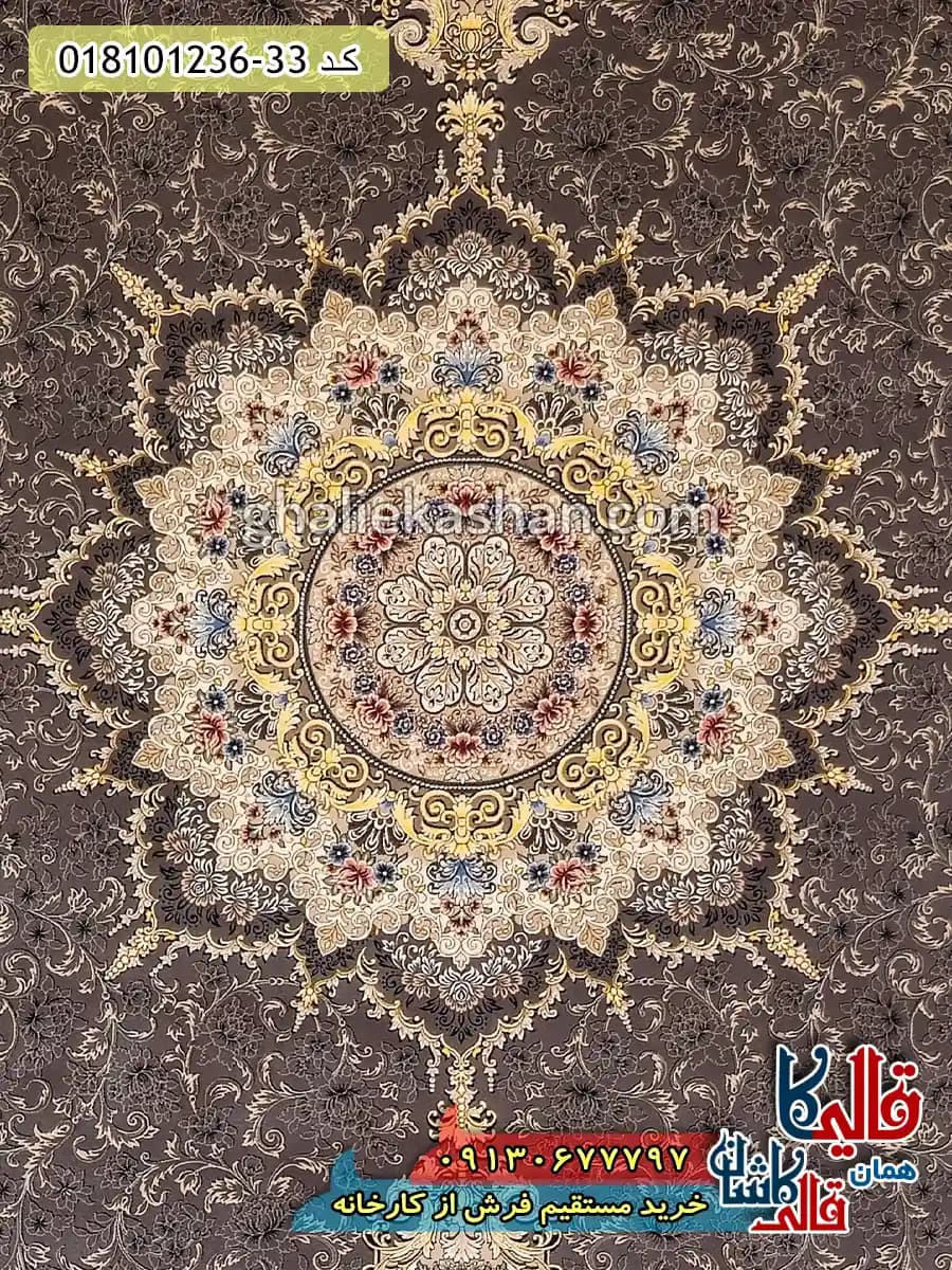 فرش 1200 شانه طرح آرشیدا زمینه طوسی متالیک کاشان — تصویر ۴